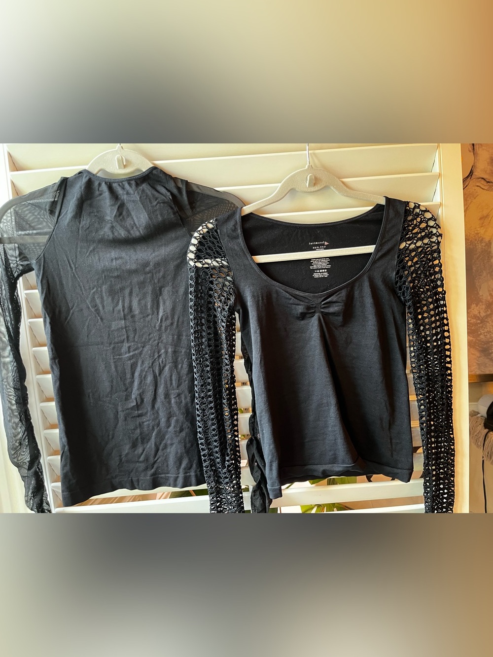 2 Free People Black Crochet Mesh Sleeve Long Sleeve Top and sheer
